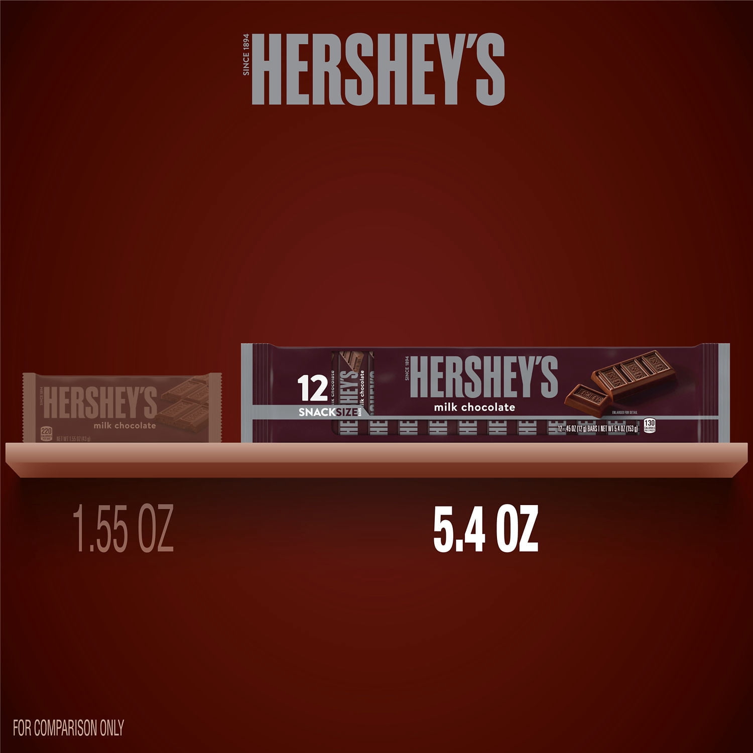 Hershey's Milk Chocolate Snack Size Candy, Bars .45 oz, 12 Count