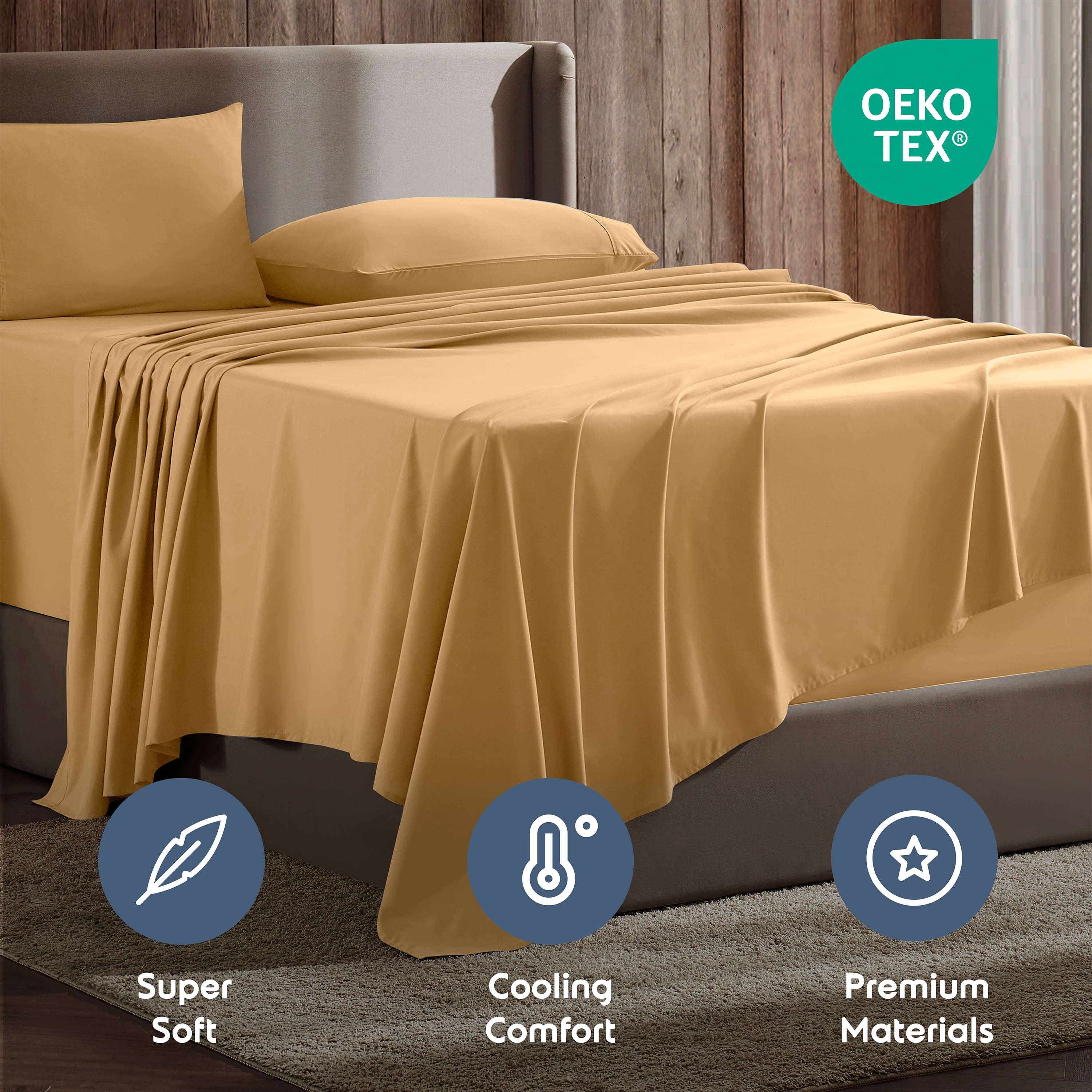 LammaLoe Extra Deep Pocket California King Sheets Set, 4 Piece, Fits 18"-24" Mattress, Breathable & Extra Soft Bed Sheets, Camel Gold