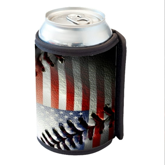 KuzmarK Insulated Drink Can Cooler Hugger - American Flag Baseball Stitch