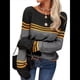 thumbnail image 2 of Suéteres de Otoño para Mujer, con Rayas y Bloques de Color, Cuello Redondo, Suéteres de Moda para Invierno. Gris Oscuro XL, 2 of 5