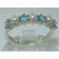 thumbnail image 3 of LBG 18k White Gold Cultured Pearl & Blue Topaz Womans Eternity Ring - Size 5.75, 3 of 6