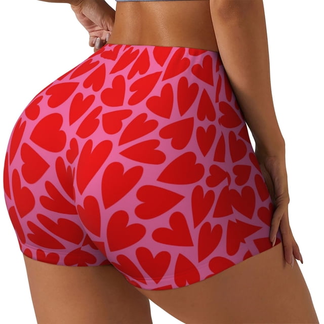 Balery Love Heart Pantalones cortos de entrenamiento estampados para mujer, sin costuras, ajustados, para gimnasio, yoga, correr, deportes, ejercicio activo, fitness.-XX-Large