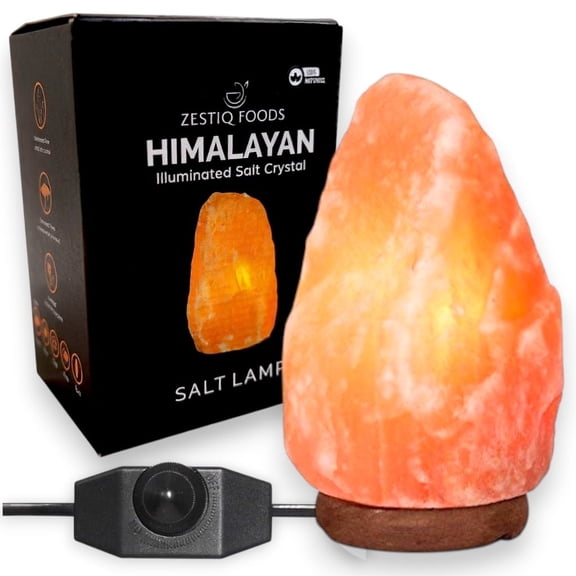 Zestiq Foods – Himalayan Salt Lamp with Touch Dimmer Control | Incandescent Bulb | 5-7lbs Real Rock