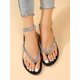 thumbnail image 2 of Women Comfortable Rhinestone Decor Toe Post Flat Sandals, Summer Faux Suede Thong Sandals, 2 of 4