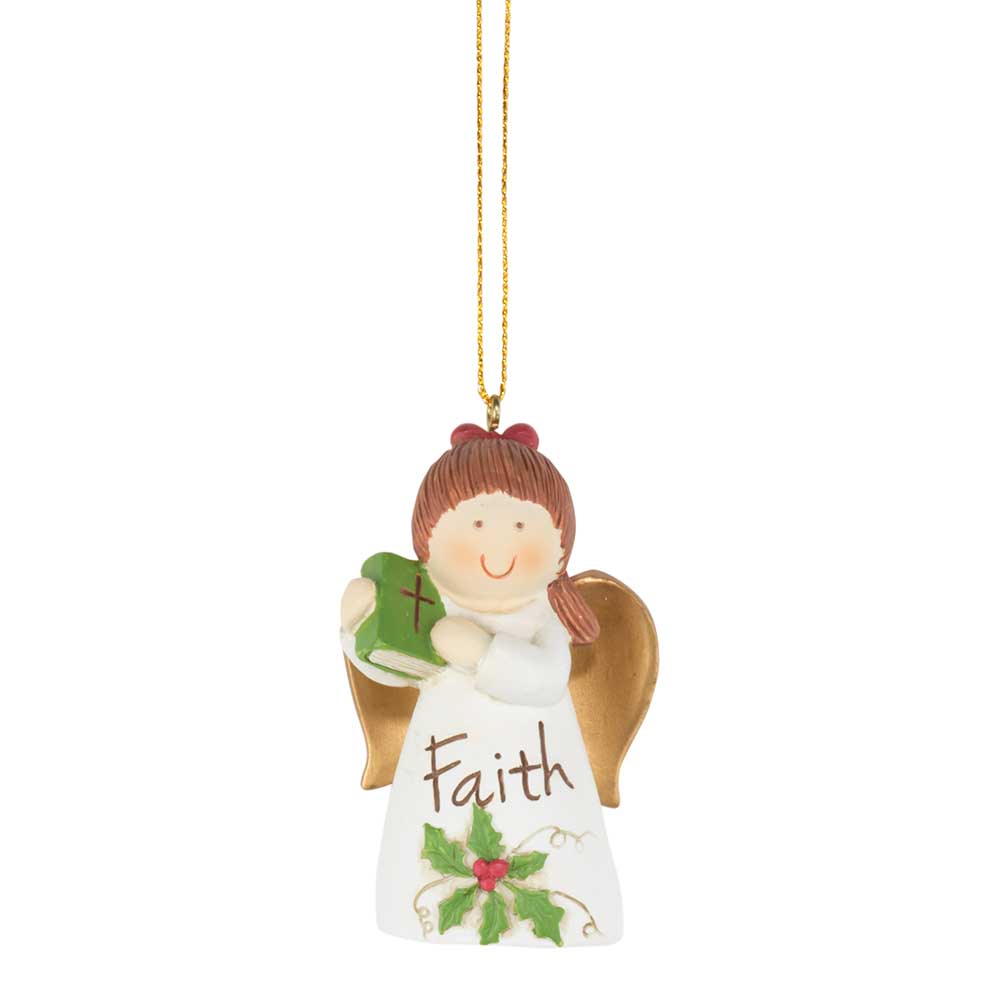 2.75" White and Green Angel with Bible Christmas Ornament