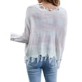 thumbnail image 6 of Xuanfei Women Striped Colorblock Deep V Neck Long Sleeve Fringed Ripped Crop Sweater, 6 of 7
