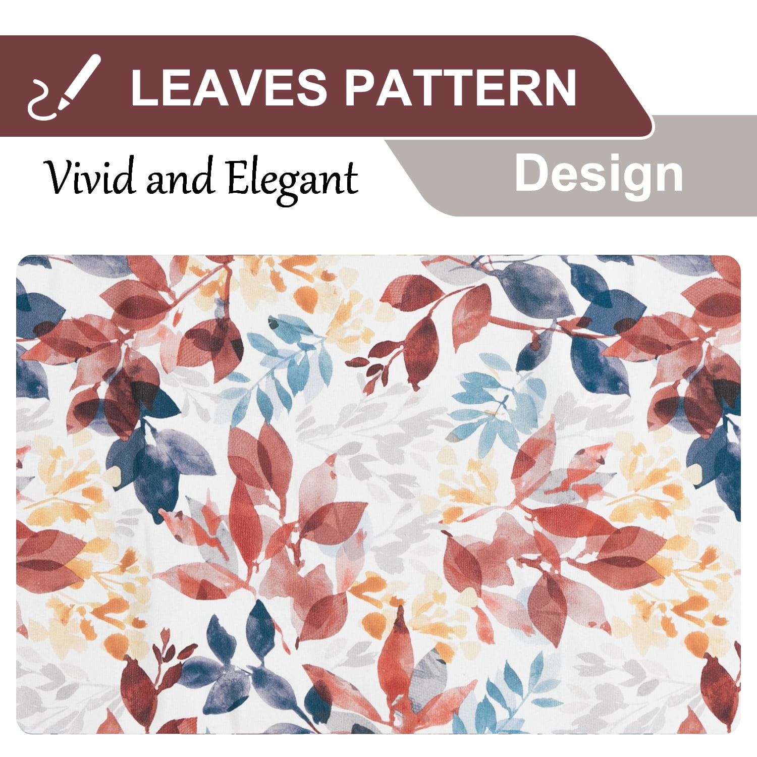 VOGOL Multi Color Leaves Print Bedroom Curtains, Farmhouse Print Room Darkening Grommet Decor Drapery for Living Room, 2 Panels, 52 x 63
