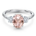 thumbnail image 3 of Gem Stone King 925 Sterling Silver Peach Nano Morganite and White Moissanite Engagement Ring for Women | 2.46 Cttw | Oval 9X7MM | Gemstone October Birthstone | Size 8, 3 of 7