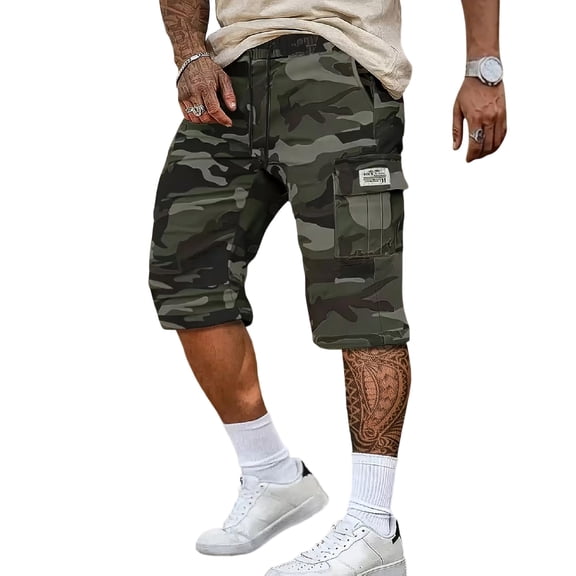 Uwinwear Men's camouflage Cargo Shorts Summer Athletic Outdoor Short Pants Fashion Print Drawstring Casual Shorts with Multi-pocket,Army Green,L