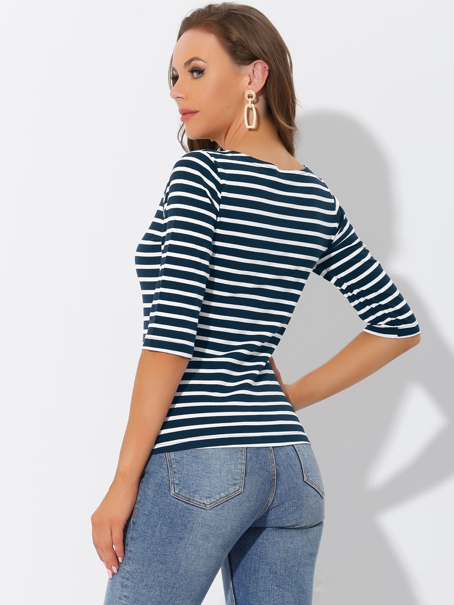 DARING DIVA Women's Halloween Costume Boat Neck Top T-Shirts L Dark Blue
