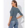 thumbnail image 4 of Disfraz de navidad Camisecon mangas de codo pamujer Camisebásiinformal con cuello de barco y corte ajustado Azul oscuro rayas L, 4 of 5