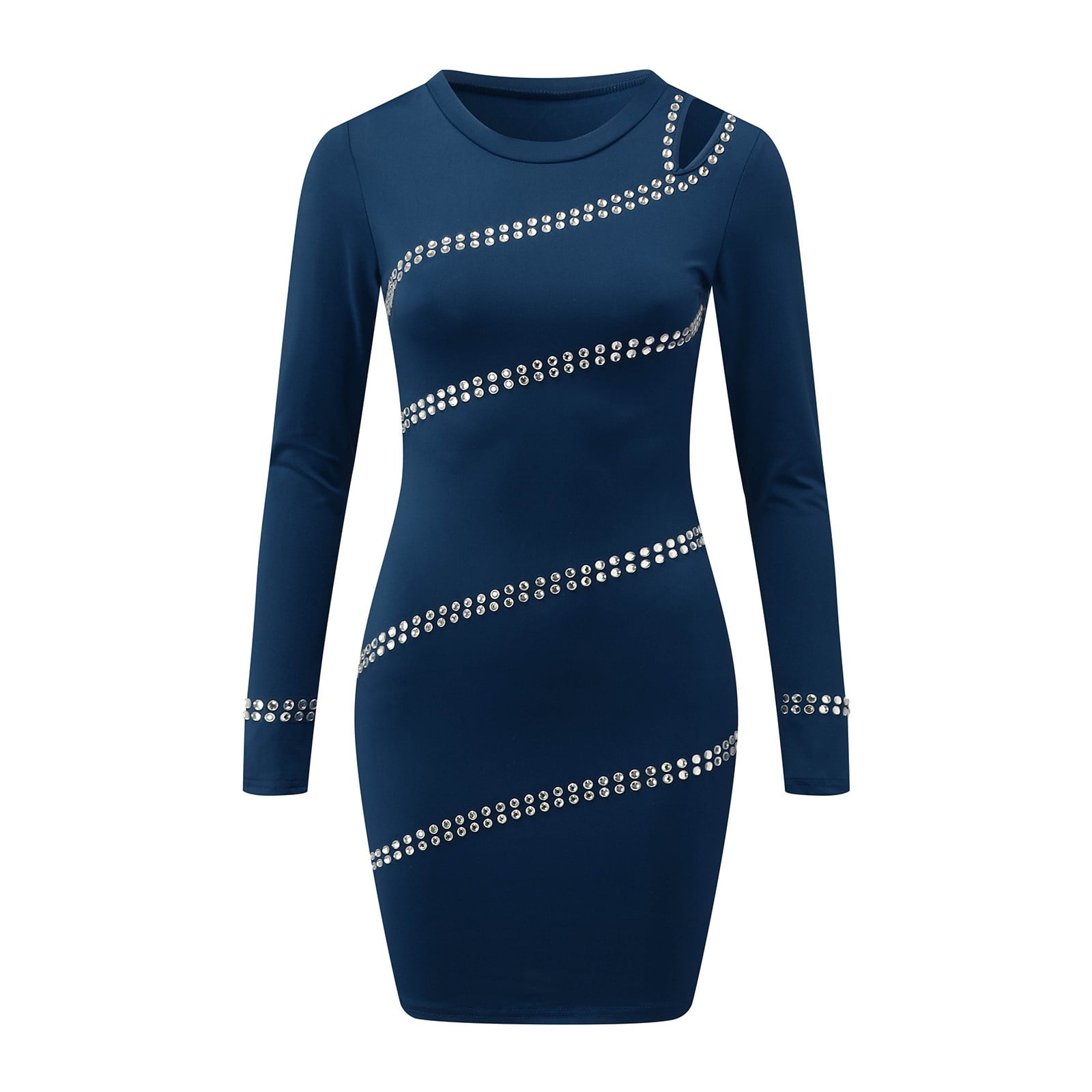  QINSEN Womens Airy Blue Mini Dress for Casual Long Sleeve High  Waist Bodycon Dresses S : Clothing, Shoes & Jewelry