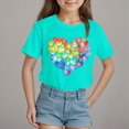 thumbnail image 2 of Toddler Girl Clothes Heart Graphic Birthday Girl Shirt Short Sleeve T Shirt Love Print Tee for Holiday Party Light Green 9-10 Years, 2 of 4