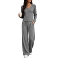 thumbnail image 2 of Miqool Womens 2 Piece Outfits Corduroy V Neck Button Front Long Sleeve Top Matching Pants Set Casual Loungewear Tracksuit S‑XXL, 2 of 7