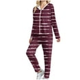thumbnail image 2 of AUNVITO Women's Striped Hooded Tracksuit Set with Pockets, Drawstring Waist & Relaxed Fit 2-Piece Sportswear Outfit, 2 of 5