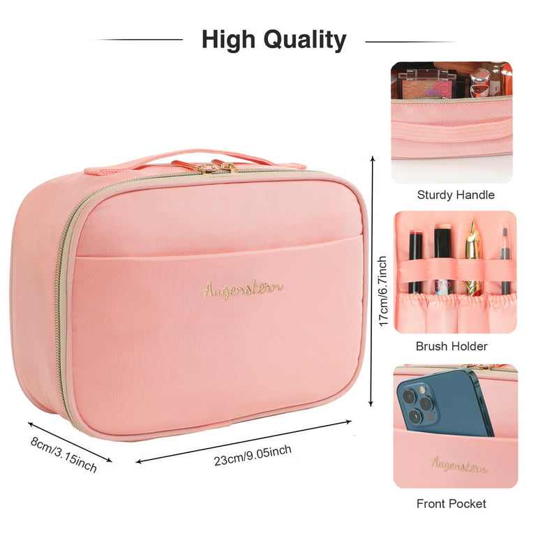 Makeup Bag Travel Cosmetic Bags for Women Girls 2-in-1 Zipper Pouch  Toiletry Bag Organizer Waterproof Cute (Pink) 