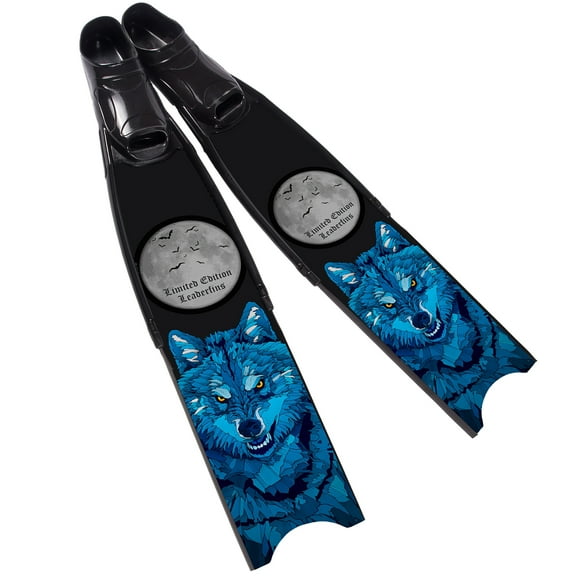 Leaderfins Fiberglass Full Foot Free-diving Fins, Black/Black, Wolf(39-40)