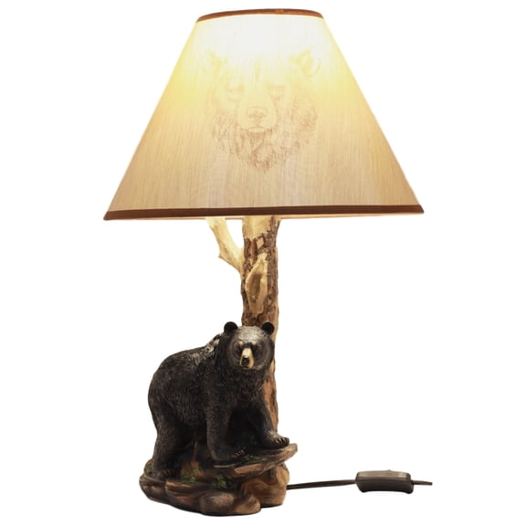 Ebros Gift Woodlands Rustic River Black Bear Desktop Table Lamp Statue Decor With Shade 20"H