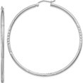 thumbnail image 1 of 14K White Gold Satin And Diamond-Cut 2mm Round Hoop Earrings (55 X 2) Made In Peru tc204, 1 of 6