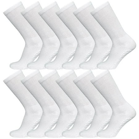 

3-12 Pairs Non-Skid Diabetic Cotton Crew Circulatory Socks with Non Binding Top (10-13 White 3 Pack)