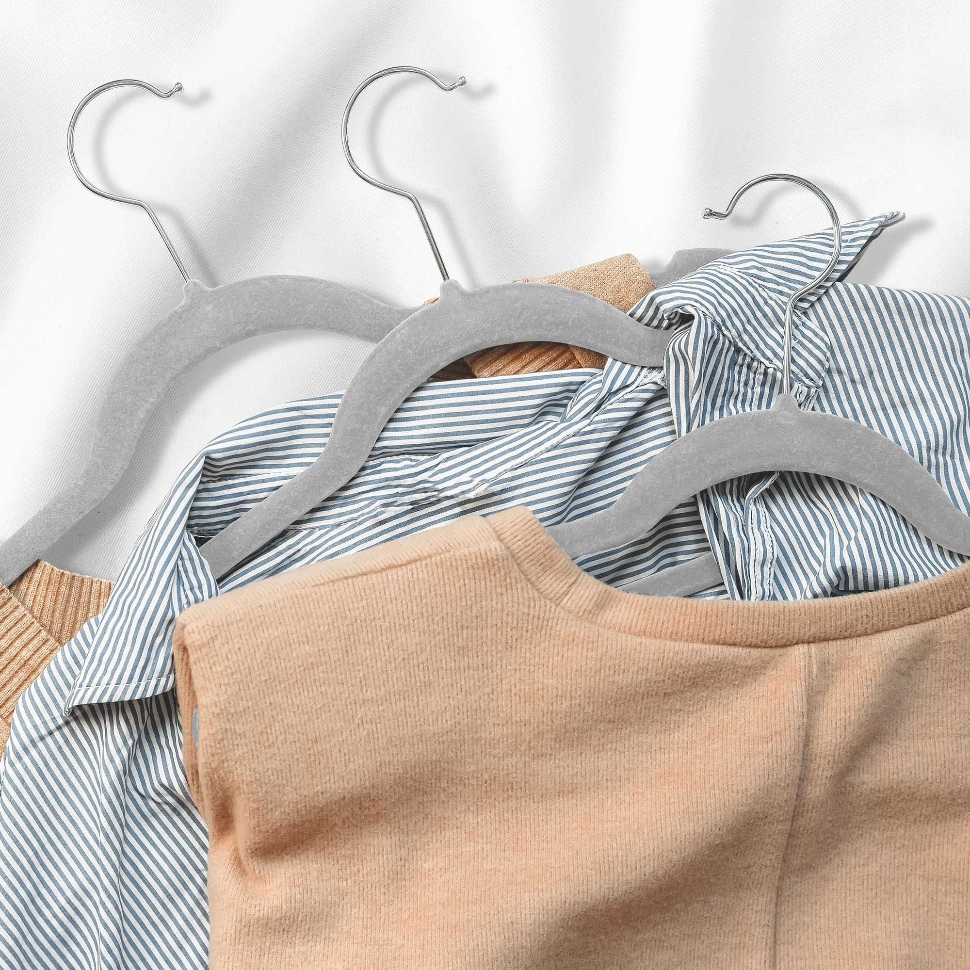  50 Pack Childrens Velvet Hangers - Baby Clothes Hangers Non  Slip Velvet with Rotatable Hook/Cascading Velvet Hangers, (Grey) : Home &  Kitchen