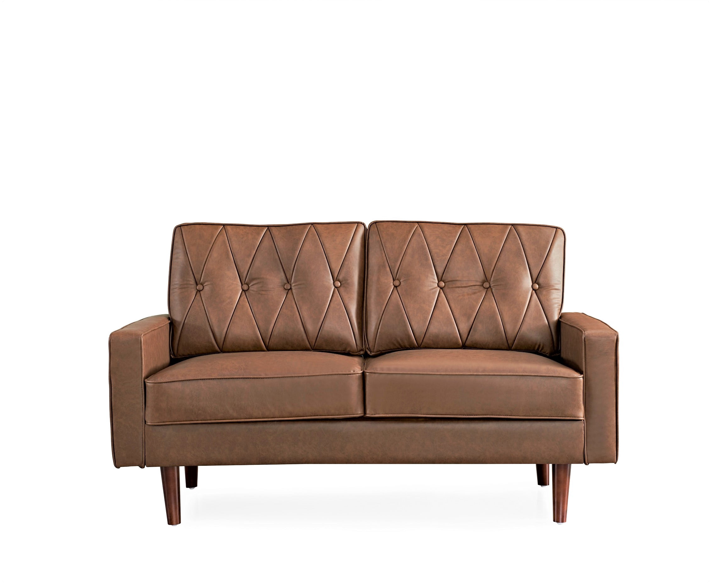 Uspridefurniture Acire 57.5" Faux Leather Cushion Back Loveseat, Brown