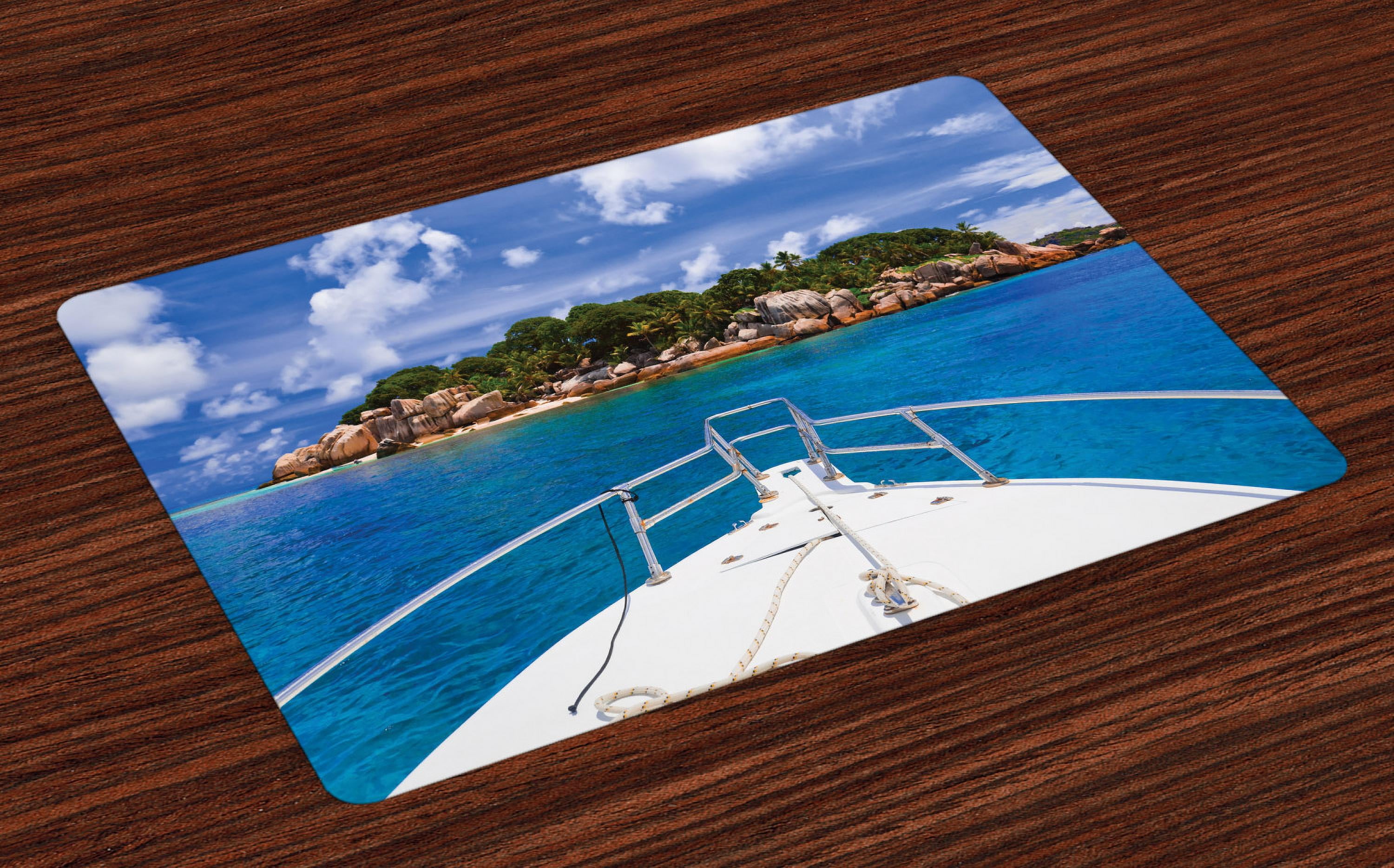 Sailboat Placemats Set of 4 Tropical Island and Boat Exotic Journey Traveling Destinations