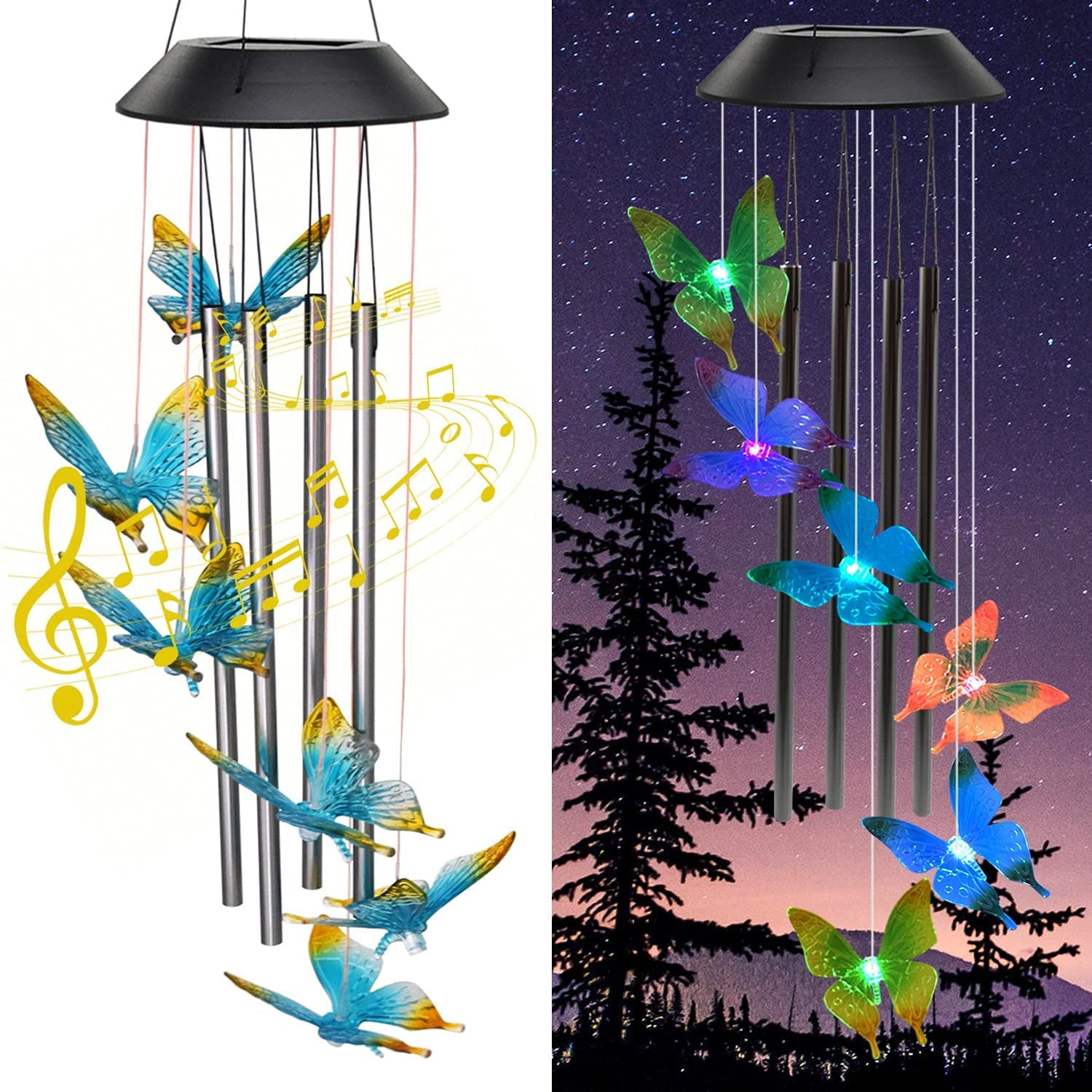 Butterfly Windchimes Outdoors Yard Color Changing Waterproof for Windows Porch Patio Memorial Wind Chimes Deep Tone Garden Decor Wind Chimes Outdoor Clearance Solar Wind Chimes for Outside 