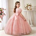 thumbnail image 5 of LEKWK Girls Bow Princess Dress Sequin Puff Short Sleeve Tulle Tiered Pageant Gown Ruffle Cute Dress for Flower Girl Wedding Birthday Party 3-14Y, 5 of 8