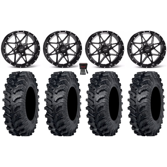 ITP Tornado 14" Wheels Black 27" MT911 Tires Yamaha Viking Wolverine YXZ1000R CFMoto ZForce 950 UForce 1000