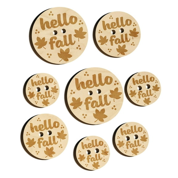 Hello Fall Wood Buttons for Crochet Knitting Sewing DIY Craft - 1.00 Inch Medium (7pcs)