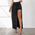 thumbnail image 2 of Women Fashionable Design High Slit Spring And Summer Washed Solid Color Mid Length Skirt Denim Skirt, 2 of 2