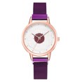 thumbnail image 1 of Reloj de pulsera de cuarzo con esfera redonda y cinturón de malla de aleación informal de moda simple para mujer (púrpura), 1 of 3