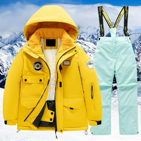Hwmodou Toddler Girl Clothes Sets Childrens Ski Suit Multi Pocket Jacket Pants Kid Winter Windbroof Snowboarding Winter Warm Snow Suits Unisex Outerwear Sets