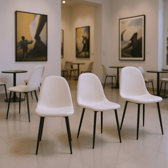 Homy Casa Set of 4 Museum Chairs Modern Upholstered Side Chairs with Ergonomic Curved Back and Sturdy Metal Legs for Exhibition Hall Gallery and Waiting Area