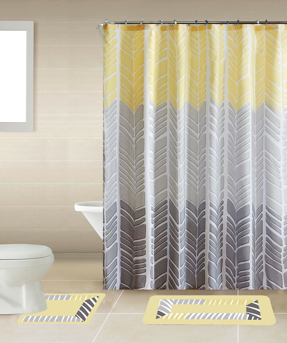 15pc YELLOW SONIA Bathroom Set Printed Banded Rubber Backing Rug Bath
