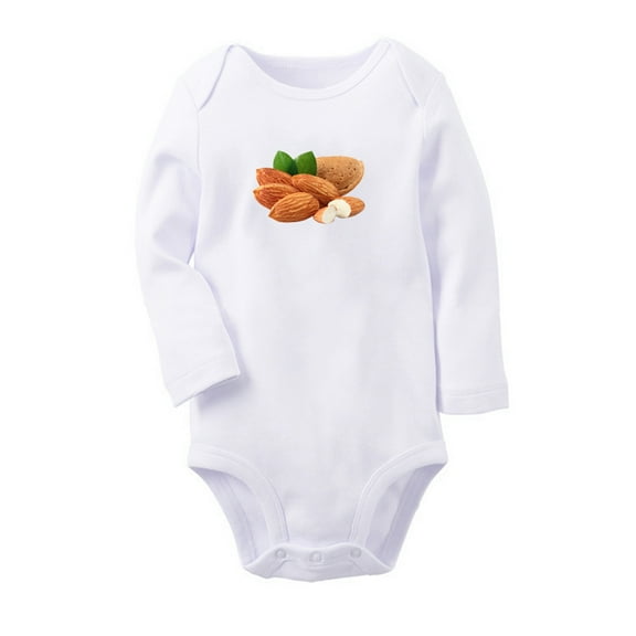 Nut Almond Image Print Cute Rompers, Newborn Baby Unisex Bodysuits, Infant Jumpsuits, Toddler 0-12 Months Kids Long Sleeves Oufits (White, 6-12 Months)