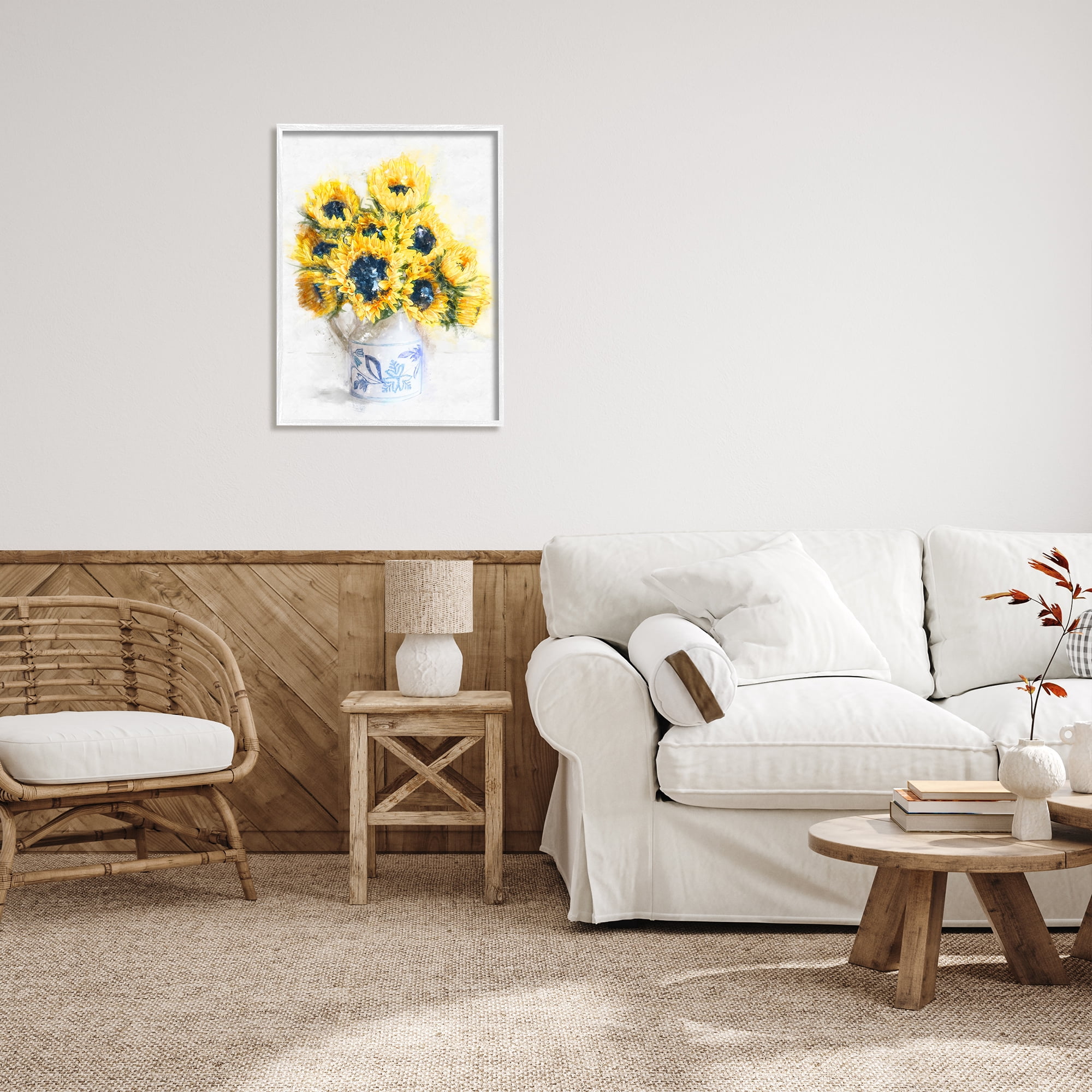 Stupell Industries Country Inspired Sunflower Bouquet Blue Pattern Vase, 24 x 30, Design by Ziwei Li