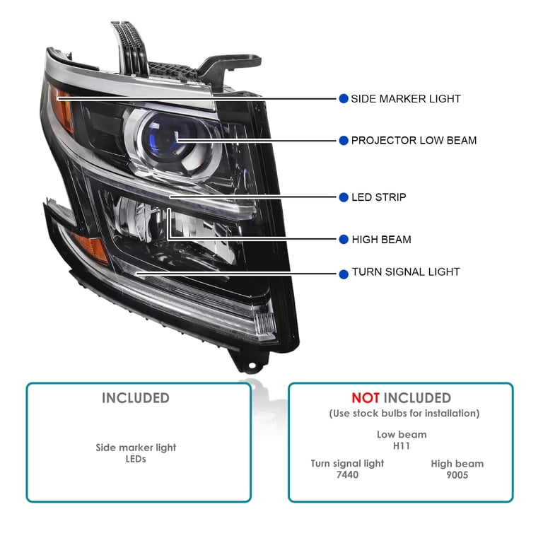 FOR 2015-2017 CHEVY SUBURBAN TAHOE LED BLACK PROJECTOR HEADLGHT W/BLUE