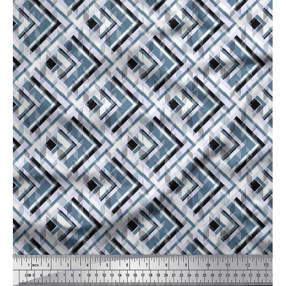 Soimoi Cotton Voile Fabric Diagonal Check Printed Fabric 1 Yard 42 Inch Wide