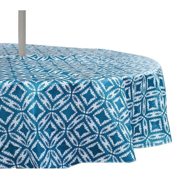 Outdoor Summer Geometric Circle Star Patio Table Umbrella Vinyl Tablecloth, Umbrella Hole with Zipper, 52" x 70" Inch Rectangle