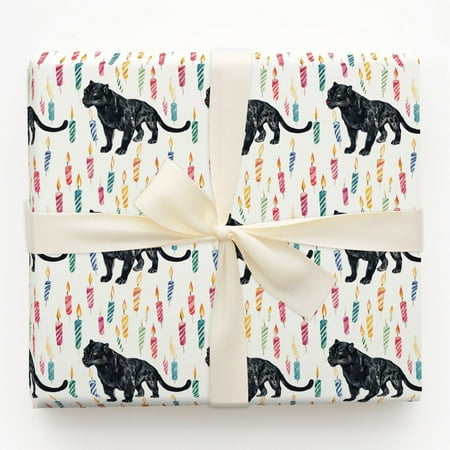 Black Panther and Colorful Birthday Candles Gift Wrapping Paper