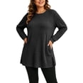 thumbnail image 2 of Plus Size Women's Tunic Tops Ribbed Knit Crewneck Long Sleeve Side Split Fall Soft Brushed Stretchy Relaxed Sweater XL-5XL, 2 of 7