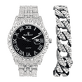 thumbnail image 3 of CHARLES RAYMOND Fully Iced Out Crystal Diamond Mens Watch w/Easy Read Date and w/Roman Numerals - Combo with Designer Hip Hop Blinged Out Bracelet and Ring- ST10226RND SLV BLK,10, 3 of 9