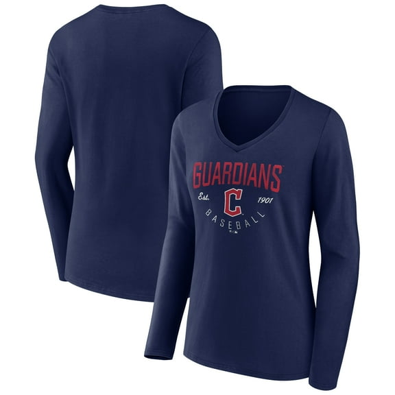 Women's Navy Cleveland Guardians Live For It Long Sleeve Long Sleeve V-Neck T-Shirt