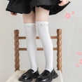 thumbnail image 4 of fnnxnal Girls Knee High Socks White Cotton Ribbed Pearl Decorated Stretchy School Uniform for 3-13 Years,Size 8-13T, 4 of 8