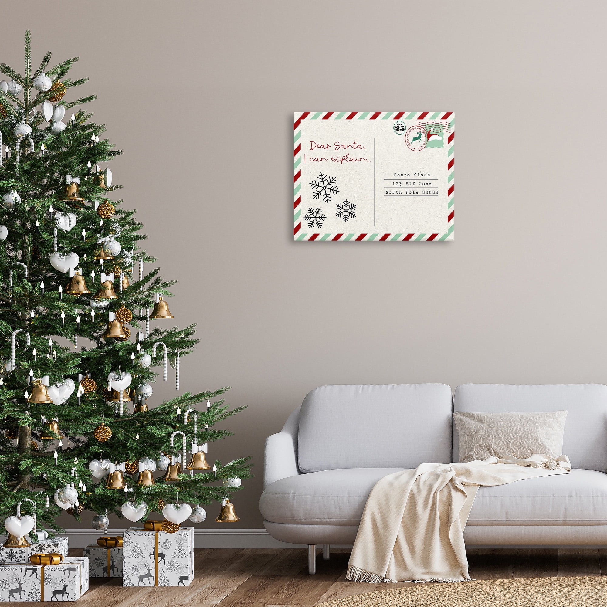 Stupell Industries Dear Santa Postcard Holiday Painting Gallery Wrapped Canvas Art Print Wall Art, 30 x 24