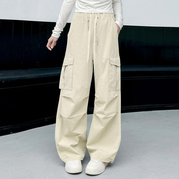 Ovbmpzd Pants for Girls Beige Cargo Cotton Wide Leg Jogger Baggy Solid Color Pants Big Kid Sweatpants Size 5