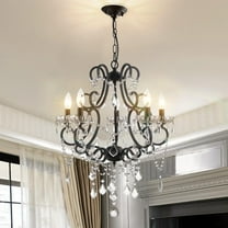 Maxax 5 Lights K9 Crystal Chandelier, Modern Raindrop Candelabra Pendant Lamp, Candle Ceiling Hanging Lighting Fixture, for Dining Room, Living Room, Black