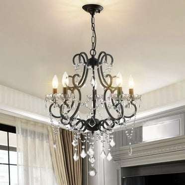 Maxax 5 Lights K9 Crystal Chandelier, Modern Raindrop Candelabra Pendant Lamp, Candle Ceiling Hanging Lighting Fixture, for Dining Room, Living Room, Black